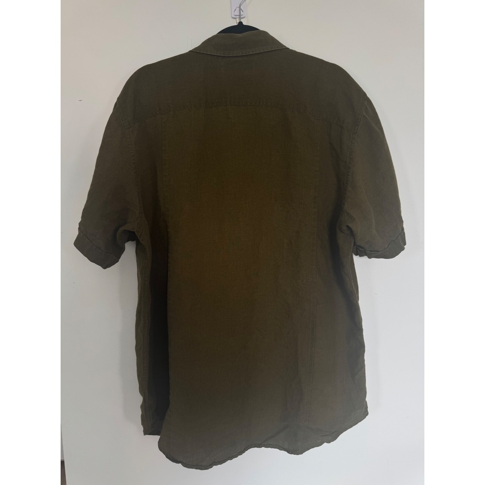 Banana Republic Vintage Mens XL Olive Green Linen Short Sleeve Button Down Shirt - Picture 2 of 6